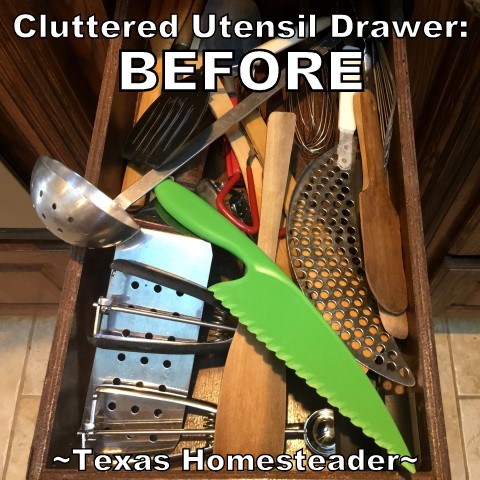 Decluttering The Kitchen Utensil Drawer! This has improved the efficiency in my kitchen megafold and was the quickest & easiest decluttering task yet. #TexasHomesteader