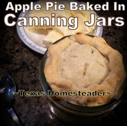 Single-Serving Apple Pies. They were delicious and oh-so-cute! But mason jars are not made of tempered glass and should not be used to bake in the oven. #TexasHomesteader