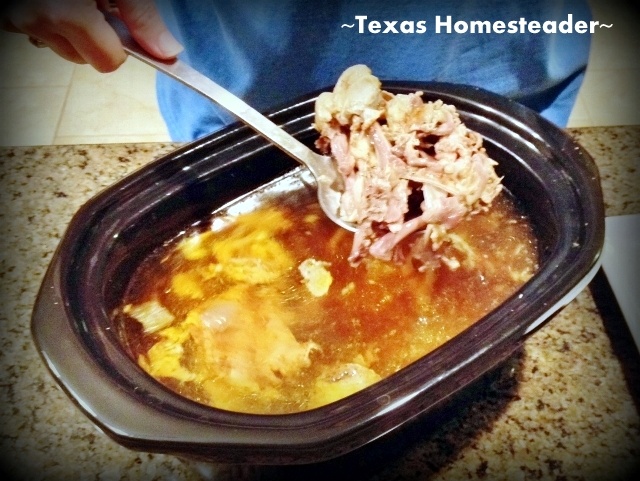 Using a large skimmer spoon to remove the bones from my homemade broth. #TexasHomesteader