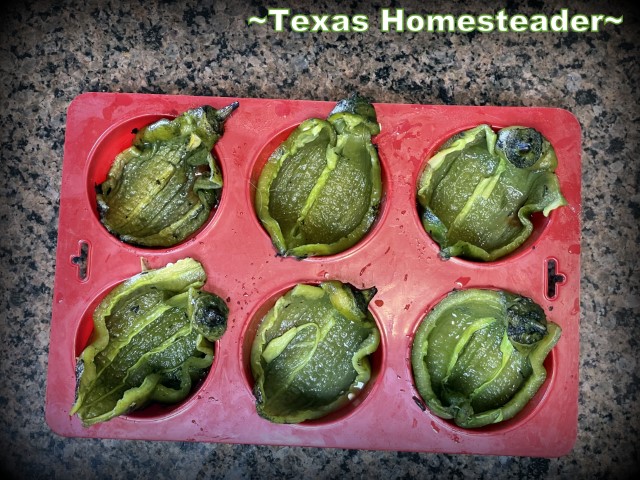 Chile relleno cups - poblano peppers added to silicone muffin cups. #TexasHomesteader