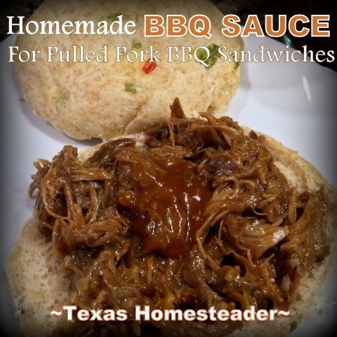 Mix-n-pour no-cook BBQ Sauce. A simple no-cook BBQ sauce for pulled pork BBQ sandwiches that can be mixed in minutes. This recipe's easy with basic ingredients from the fridge. #TexasHomesteader