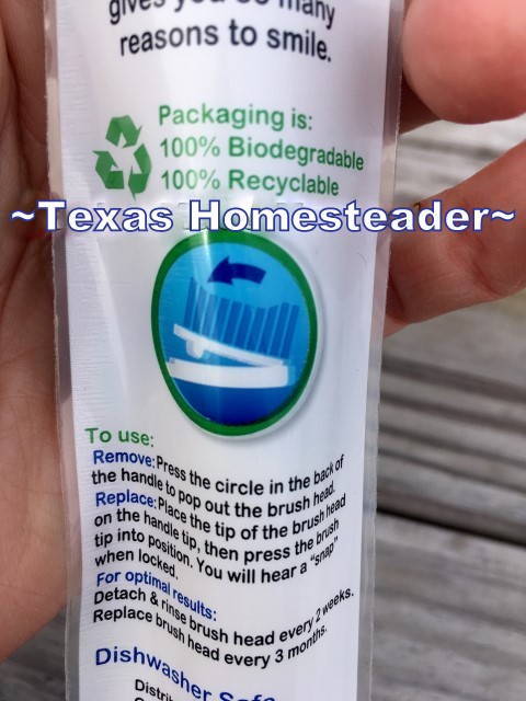 Biodegradable packaging. Low-Waste Toothbrush Option - replace only the worn heads and reuse the handle over & over again. A Snap toothbrush can lower your toothbrush waste by 93%! #TexasHomesteader