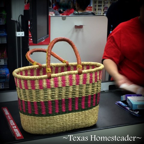 Handmade wicker shopping basket for zero-waste shopping. #TexasHomesteader