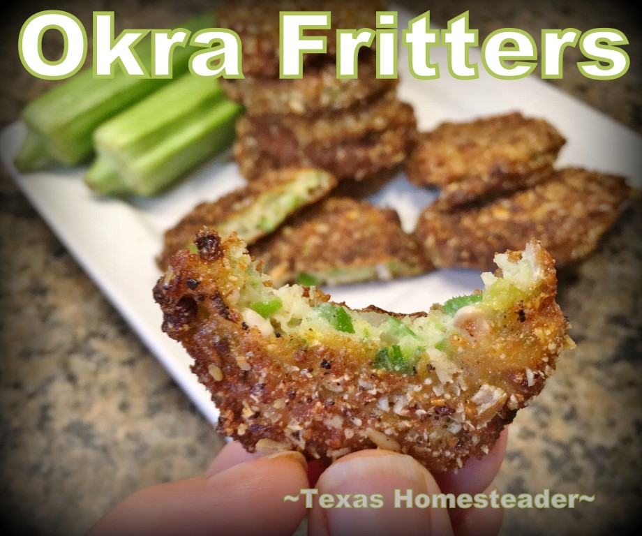 Fresh okra chopped, breaded and lightly fried for okra fritters. #TexasHomesteader