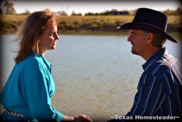 True love with my RancherMan, holding hands at the pond. #TexasHomesteader