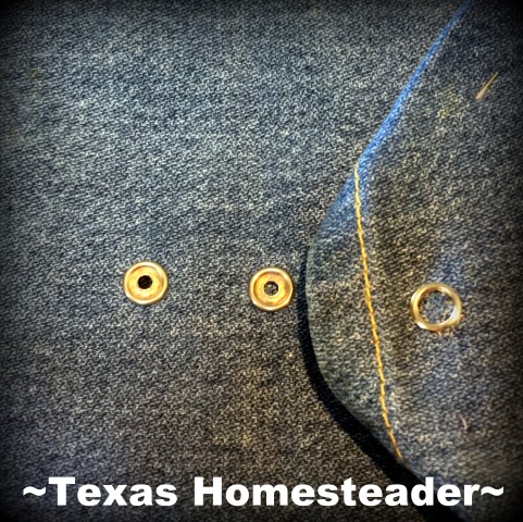 Denim dish carrier will fit two sizes covered dish because of double snaps. #TexasHomesteader