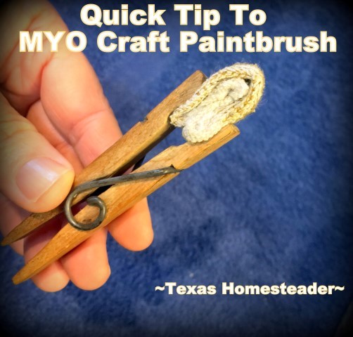 I'm painting rocks to look like strawberries to trick the bird. So I made this quick craft paintbrush with a clothespin and a scrap of fabric. #TexasHomesteader