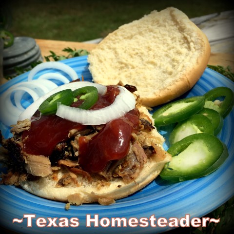 Spicy pulled-pork bbq with homemade bbq sauce on jalapeno cheese buns.