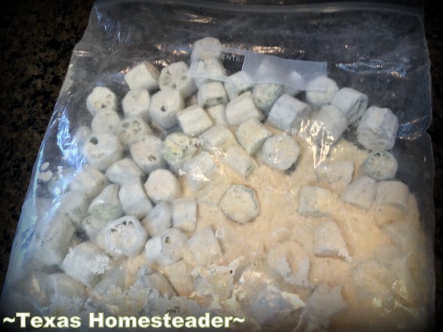 An easy way to accumulate fresh okra from the garden & prepare it for enjoying fried okra at a later time. A quick mixture of flour, cornmeal & spices. #TexasHomesteader