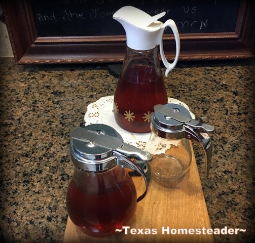 I needed a way to measure small amounts of honey each day without making a mess. I decided vintage syrup dispensers fit the bill nicely. #TexasHomesteader