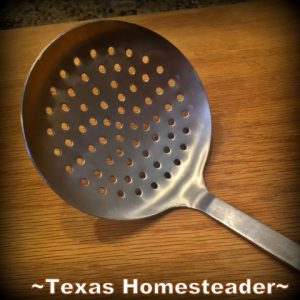 Large Skimmer Ladle. Must-Have gifts For Cooks. Come see the most used tools in my homestead kitchen. I always opt for tools that make cooking easier. #TexasHomesteader