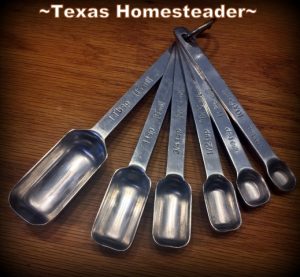 Specially shaped stainless steel measuring spoons. Must-Have gifts For Cooks. Come see the most used tools in my homestead kitchen. I always opt for tools that make cooking easier. #TexasHomesteader