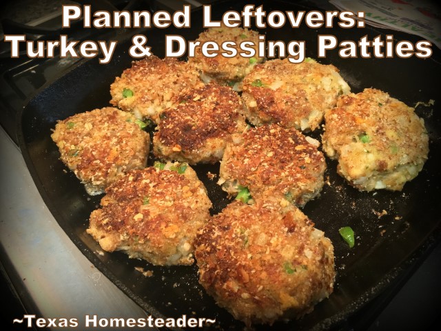 What to do with that leftover turkey & dressing? Make it into turkey & dressing patties. Similar to potato cakes, it's crunchy on the outside, soft on the inside. And so good. No more wasted food! #TexasHomesteader
