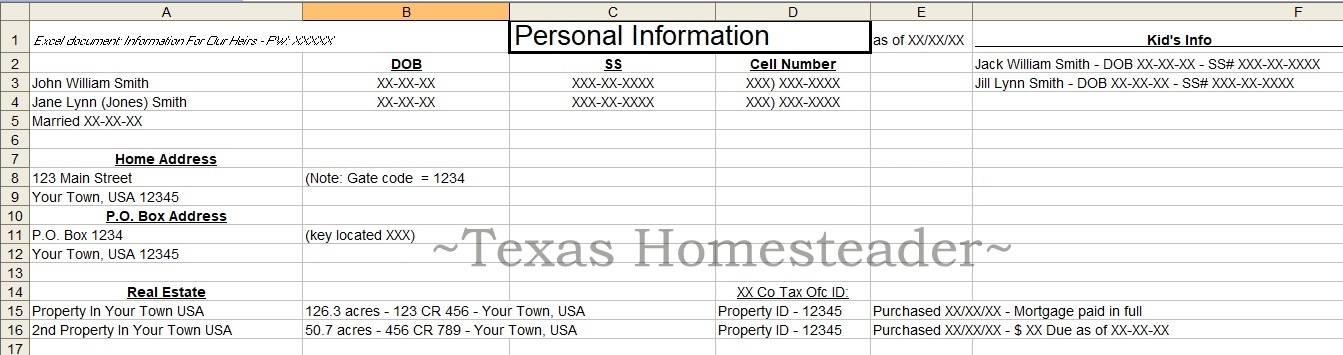 Documenting personal information. Don't leave your heirs in the dark! Now's the time to document those important numbers. This easy estate planning step will help after your death #TexasHomesteader