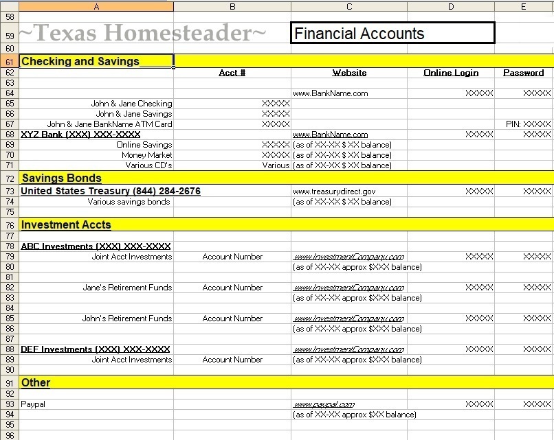 Owner, beneficiary, POD information. Don't leave your heirs in the dark! Now's the time to document those important numbers. This easy estate planning step will help after your death #TexasHomesteader