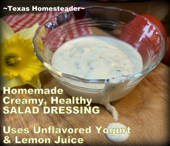 Homemade salad dressing made with lemon juice and unflavored yogurt. #TexasHomesteader