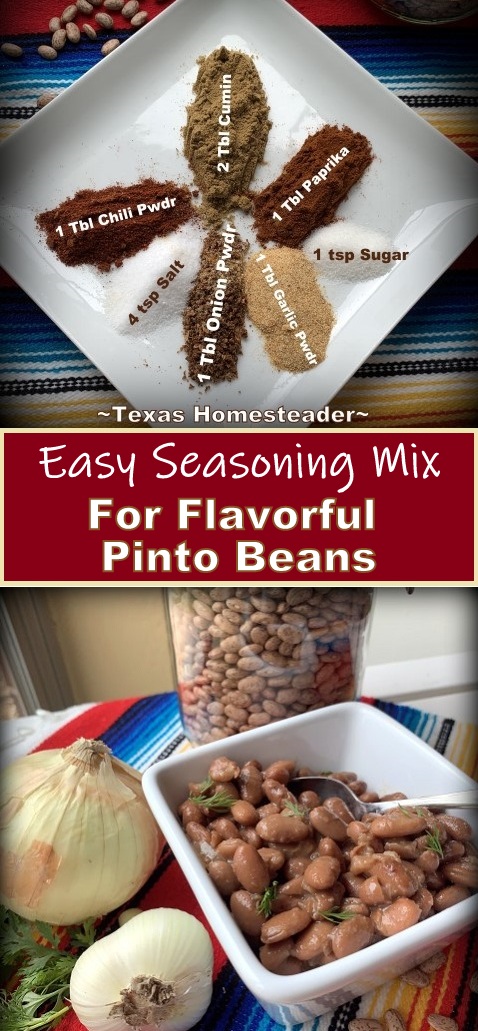 it's easy to make your own pinto bean seasoning mix. Just add a few ingredients into a jar and shake to blend. Easy! #TexasHomesteader