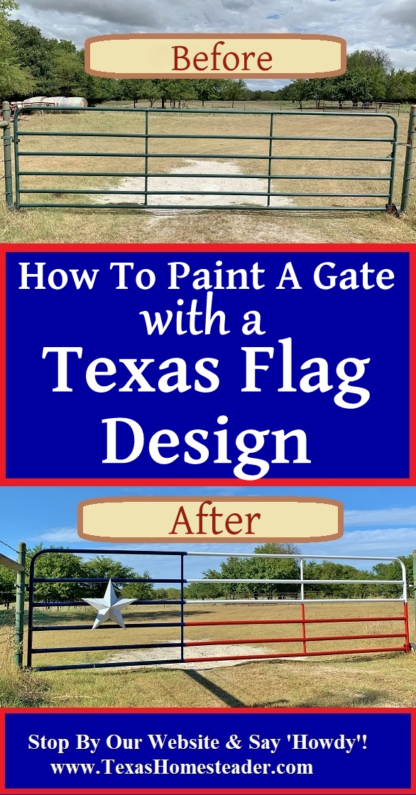 How To Paint A Texas Flag Gate. It was a quick and enjoyable project. And I love the way our gate painted in a Texas flag design looks. #TexasHomesteader