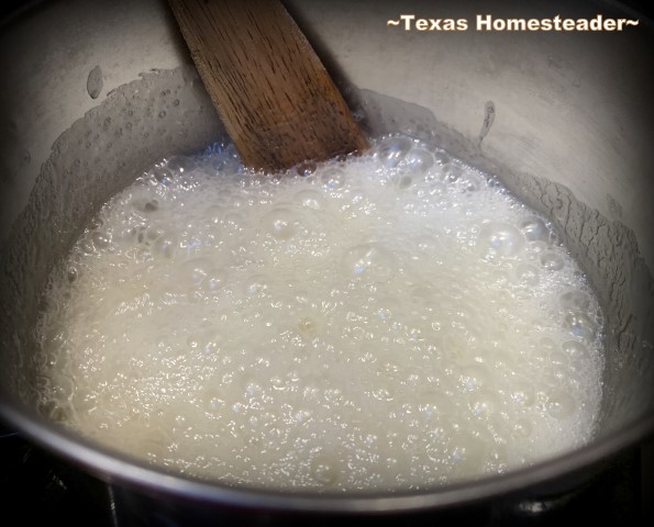 Boil sugar, water and butter to make syrup for popcorn #TexasHomesteader