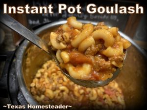 This homemade goulash recipe cooks fast in an Instant Pot. #TexasHomesteader