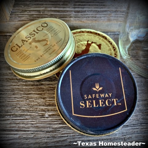 Some purchased products have metal lids that fit a regular-mouth canning jar. These came from pasta sauce jars. #TexasHomesteader