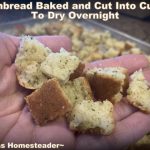 Cornbread baked, cubed and dried in preparation for making old fashioned southern cornbread dressing stuffing. #TexasHomesteader