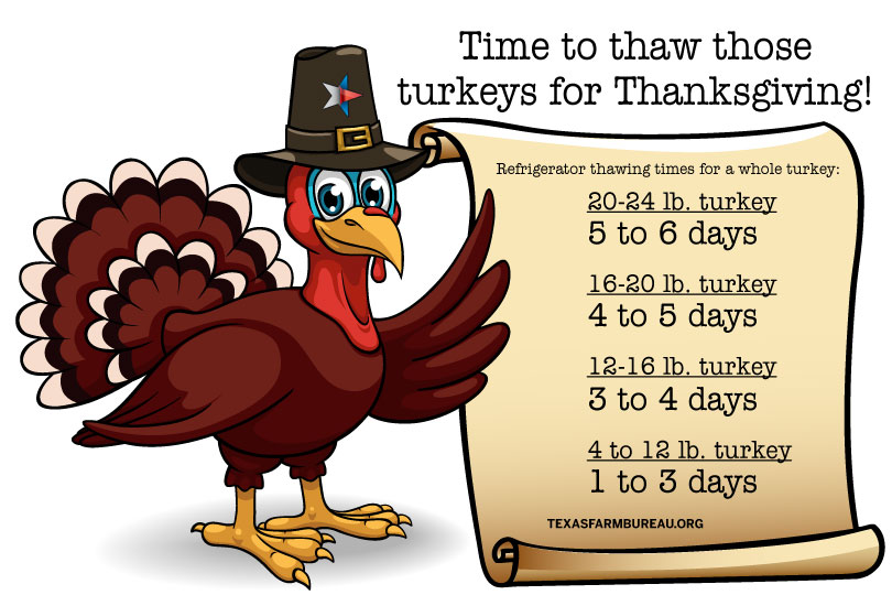 How long does it take to safely thaw a frozen turkey? Use this graphic to know. #TexasHomesteader