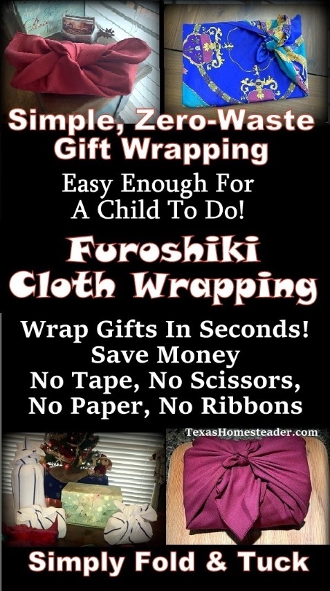 Eco friendly zero waste gift wrapping with furoshiki. #TexasHomesteader