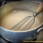 Candyboard, sugarboard, fondant, sugar, water, simmering in large stockpot on stove for winter honeybee hive feeding #TexasHomesteader