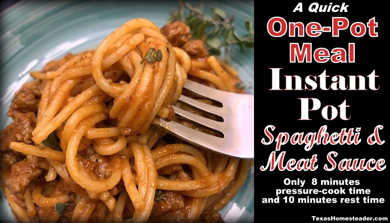 Instant Pot Spaghetti with meat sauce a quick one-pot meal #TexasHomesteader