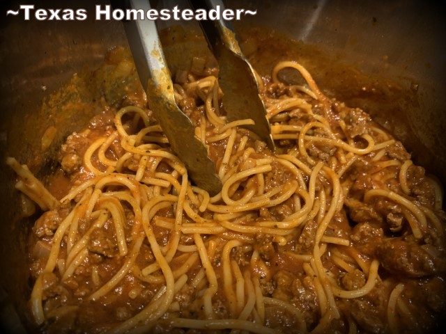 Spaghetti Pasta Noodles soak up sauce #TexasHomesteader