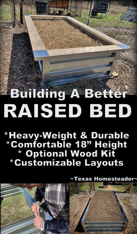 Building a better raised bed - Hopkins Hidden Homestead with optional wood kit for benches. #TexasHomesteader