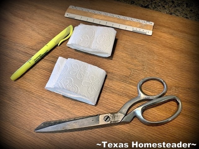 Homemade Seed Tape - toilet paper, scissors, ruler, highlighter #TexasHomesteader