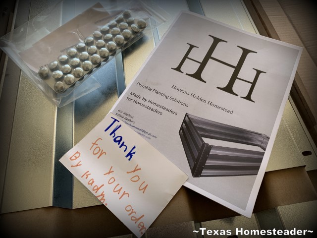 Hopkins Hidden Homestead raised bed received with thank-you card #TexasHomesteader