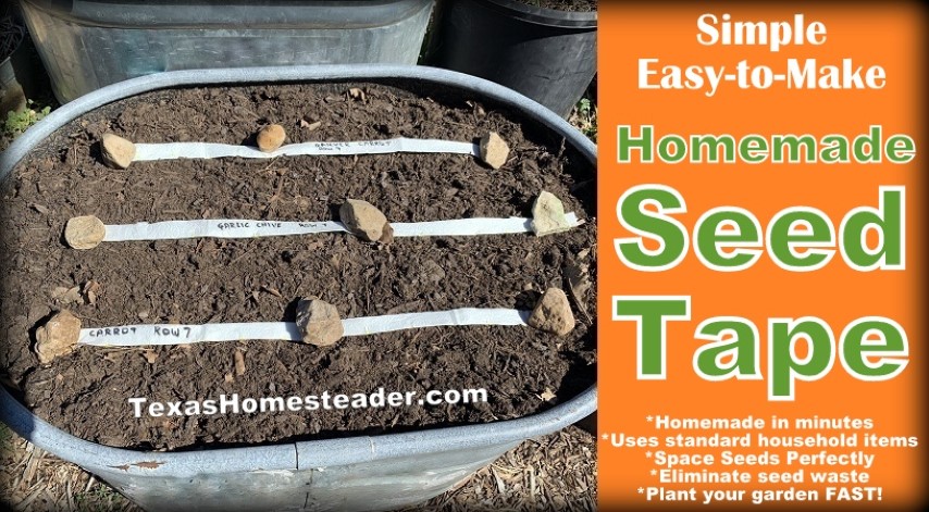 Make your own simple seed tape for the vegetable garden. #TexasHomesteader