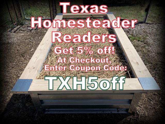 Hopkins Homestead raised metal bed online purchase 5% off coupon code for Texas Homesteader readers. #TexasHomesteader