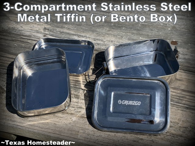 Stainless steel three compartment bento box tiffin lunch box food container #TexasHomesteader