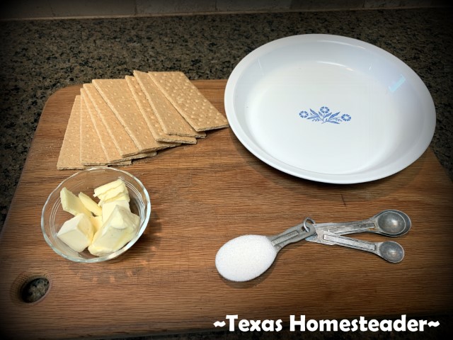 Graham Cracker Crust ingredients - graham crackers, sugar, butter for a no-bake lemon icebox pie. #TexasHomesteader