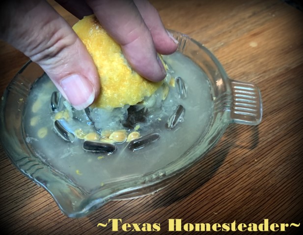 It's easy to use a vintage glass juicer to extract juice from fresh lemons or limes. #TexasHomesteader