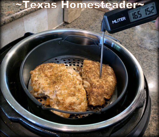 Air Fryer fried chicken breast cook to internal temperature of 165 degrees F. #TexasHomesteader