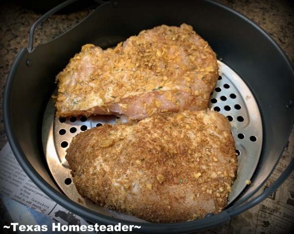 Air Fryer fried chicken breast on elevated rack of Instant Pot air fryer #TexasHomesteader