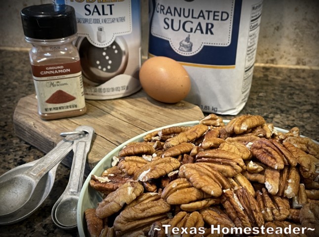 Candied pecans - cinnamon sugar pecans sweet, crunchy, salty treat #TexasHomesteader