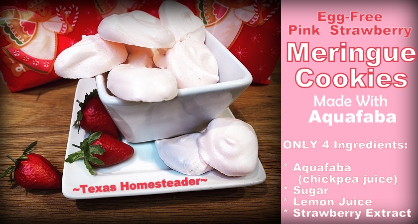 Aquafaba egg-free meringue cookies flavored with pink strawberry extract. #TexasHomesteader