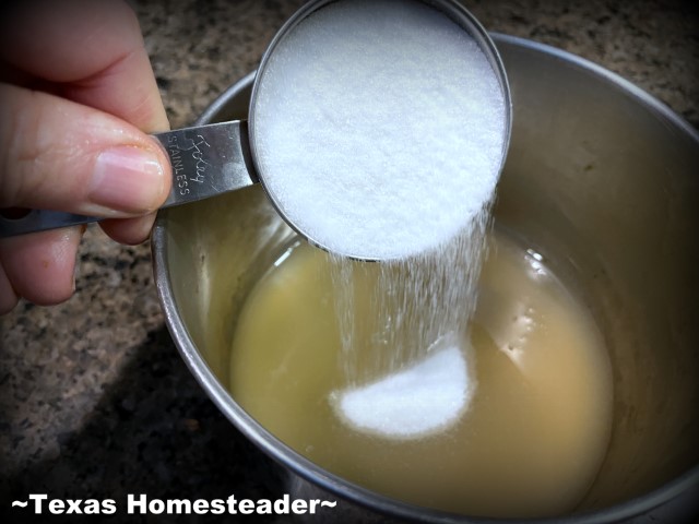 Aquafaba whipped cream - sweeten aquafaba with sugar #TexasHomesteader