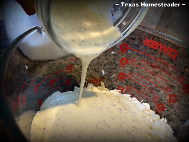 Creamy coleslaw dressing made with mayonnaise, vinegar, sugar and celery seed. #TexasHomesteader