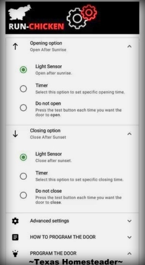 Run-Chicken automatic chicken coop door smartphone app #TexasHomesteader