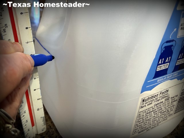 Milk Jug Greenhouse - Mark a straight line around the milk jug. #TexasHomesteader