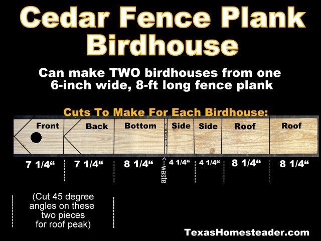 Cuts for each cedar fence plank birdhouse #TexasHomesteader