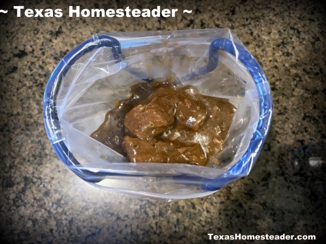 Jar lifter for mason jar canning jar used to hold plastic zippered food bag open for filling with pot roast and gravy. #TexasHomesteader