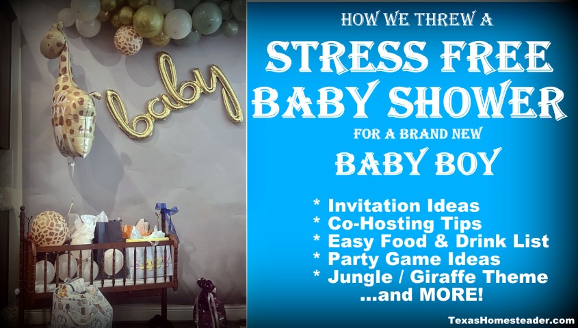 Baby shower Ideas for Baby Boy - decorations, balloons, giraffe, gifts. #TexasHomesteader